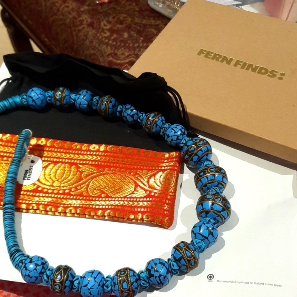 FERN FINDS AUTHENTIC GENUINE TURQUOISE CHUNKY BEADED NECKLACE COLLAR